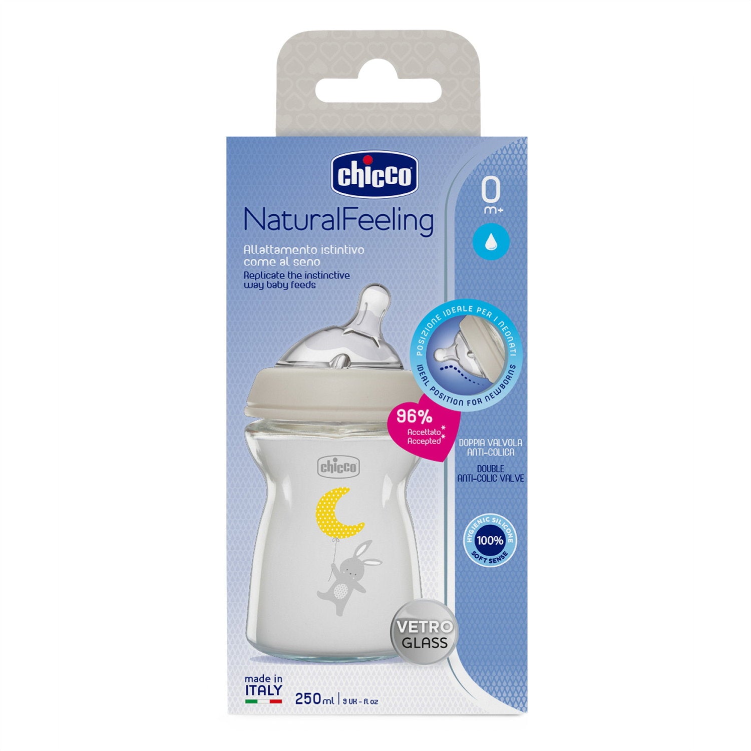 Chicco Natural Feeling Glass Bottle 2+ months (250 ml)