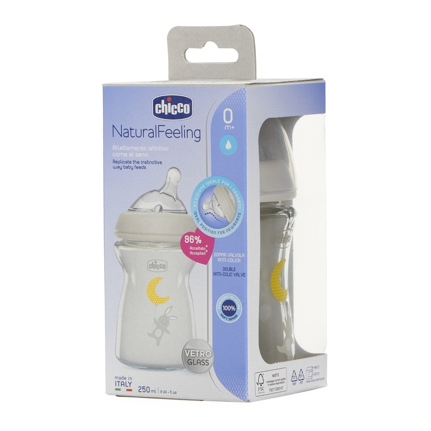 Chicco Natural Feeling Glass Bottle 2+ months (250 ml)