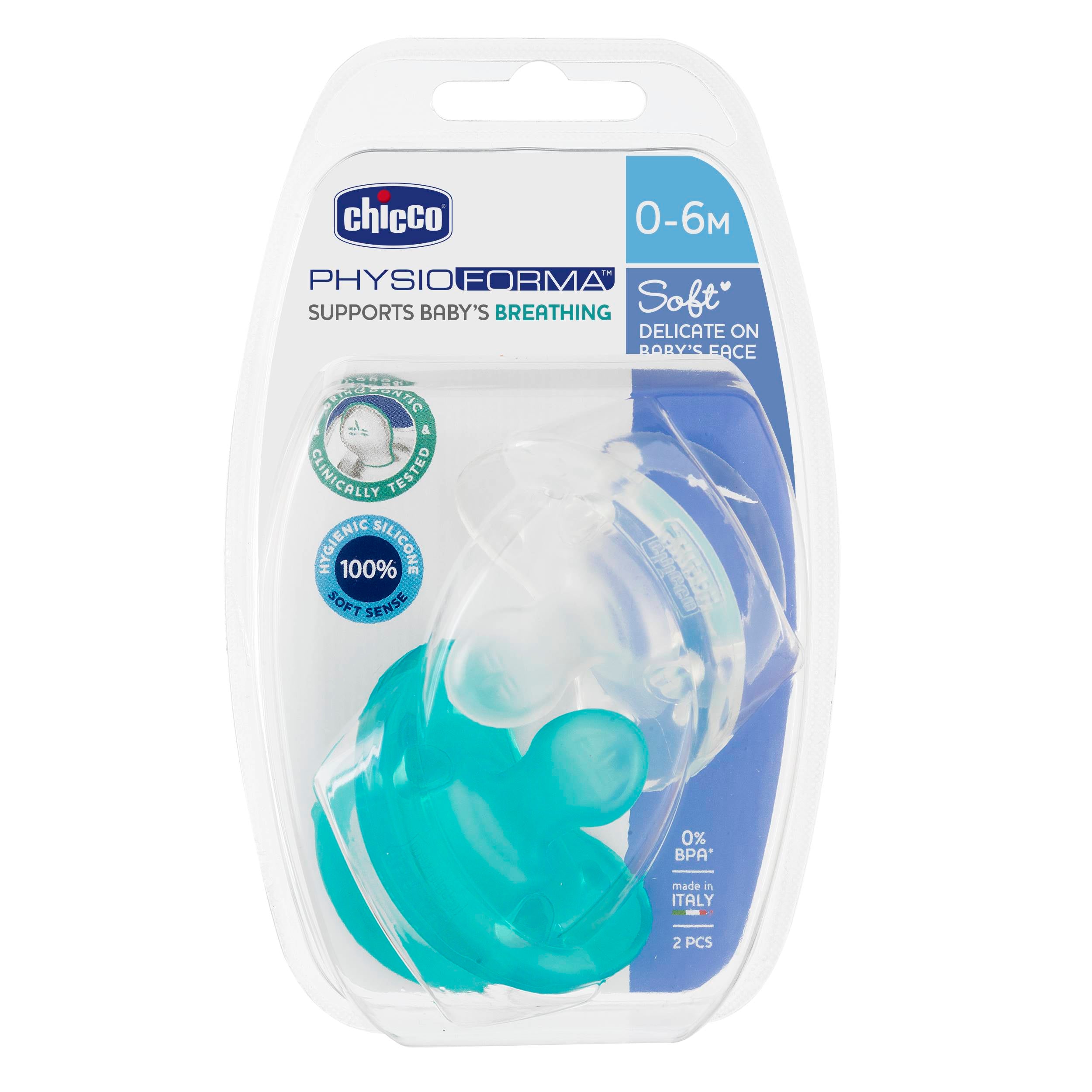 Chicco Soother Physio Boy  0-6m 2pcs