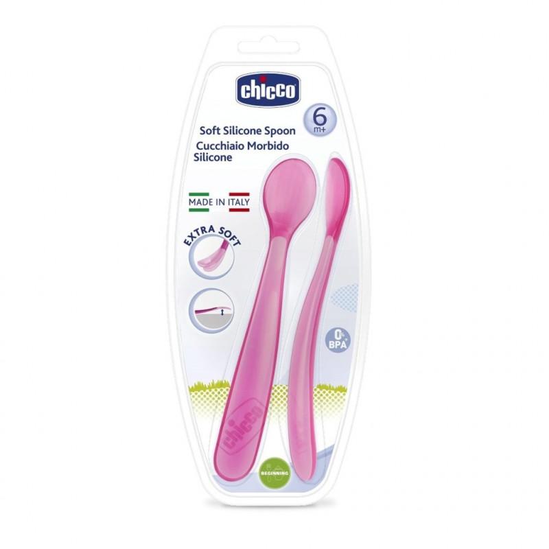 Chicco Soft Silicone Spoon Bi-Pack 6+ Months Girl