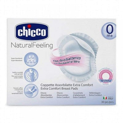 Chicco Natural Feeling Antibacterial Breast Pads – 30PCS -White